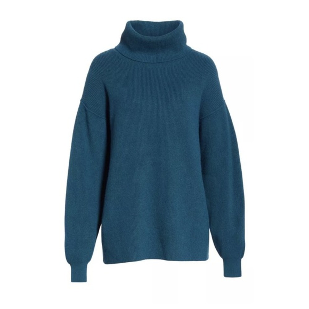 Free People Softly Structured Knit Tunic Cowl Knit Sweater‎ Teal Oversized Large